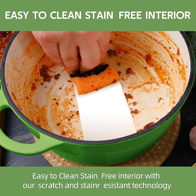 3 Quart Dutch Oven Enameled Cast Iron with Lid - Big Dual Handles - Oven Safe up to 500°F - Classic Round Pot for Versatile Cooking Green