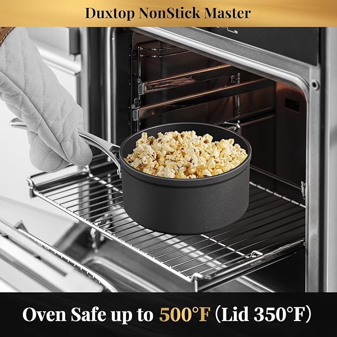 Duxtop Nonstick Master Saucepans 3 Quart Hard Anodized Sauce Pan with Lid, Aluminum Cooking Pot PFAS-Free, Oven Safe to 500°F, Black