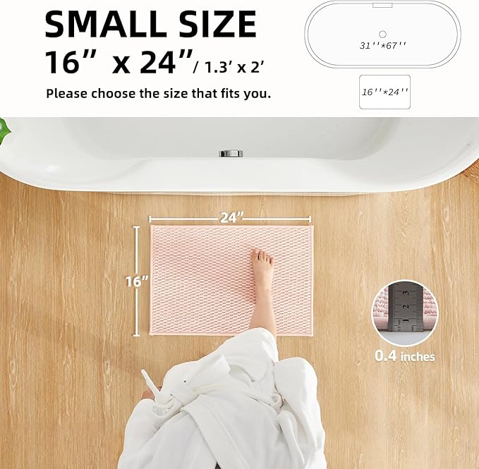 Pink Bathroom Rugs Non Slip Washable, Super Absorbent Thin Bath Mat Small Quick Dry Low Pile Bathroom Rug, Pink 16"x24"
