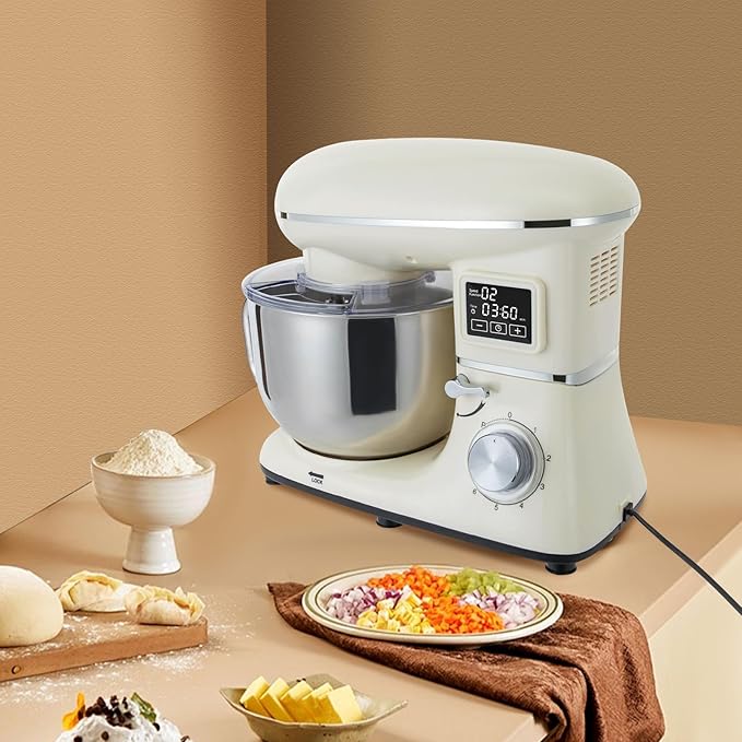 Stand Mixer 1350W Electric Tilt-Head Mixer with 6.5 QT Stainless Steel Bowl, 6 Speed with Pulse Kitchen Mixer, Food Mixer with Dough Hook, Flat Beater, Whisk, Splash Guard (White)