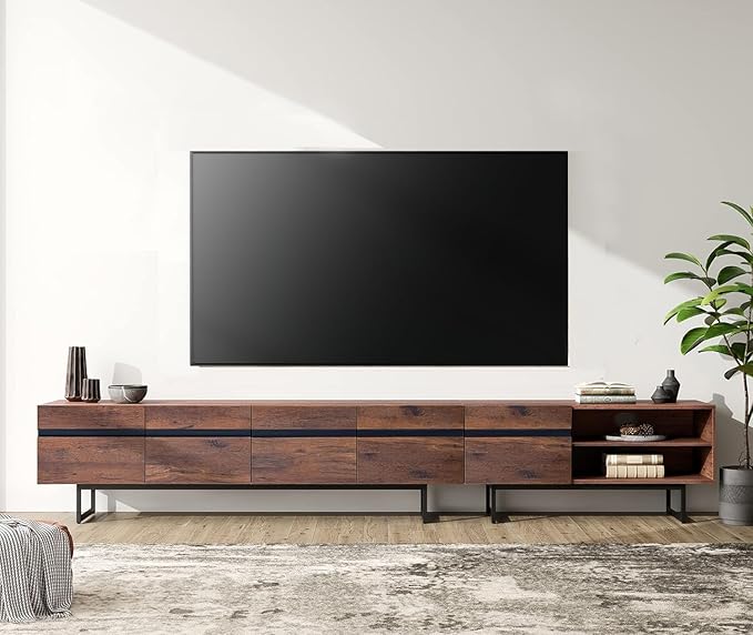 WAMPAT Modern TV Console for Living Room, 2 in 1 Wooden TV Stand with Storage for 100 Inch TV, TV Entertainment Center with Adjustable Cabinet Doors for Bedroom,Game Room,Brown