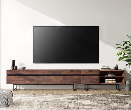 WAMPAT Modern TV Console for Living Room, 2 in 1 Wooden TV Stand with Storage for 100 Inch TV, TV Entertainment Center with Adjustable Cabinet Doors for Bedroom,Game Room,Brown