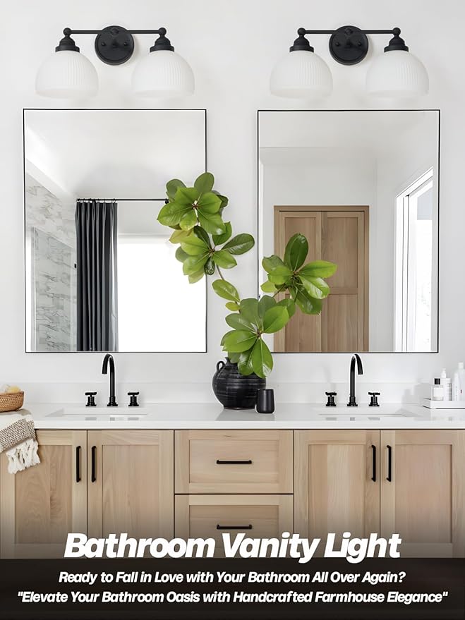 2-Lights Milk White Glass Wall Sconce Lighting Brass Finished, Double Arm Bathroom Vanity Light Fixture for Bedroom Living Room Dining Room Hallway