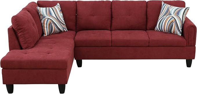 NicBex Sectional Couch 2 Pieces 66.5" L Sofa with Left Chaise Flannel L Shaped Cloud Couch for Living Room Furniture Sets with Cushion, Modular Sofa for Living Room & Small Apartment, Red