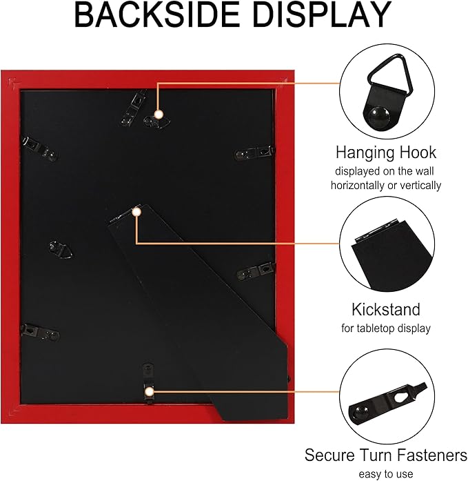8x10 Picture Frame Set of 4, High Definition Real Glass, Display Pictures 5x7 with Mat or 8x10 Without Mat, Gallery Wall Hanging or Tabletop Photo Frames, Red
