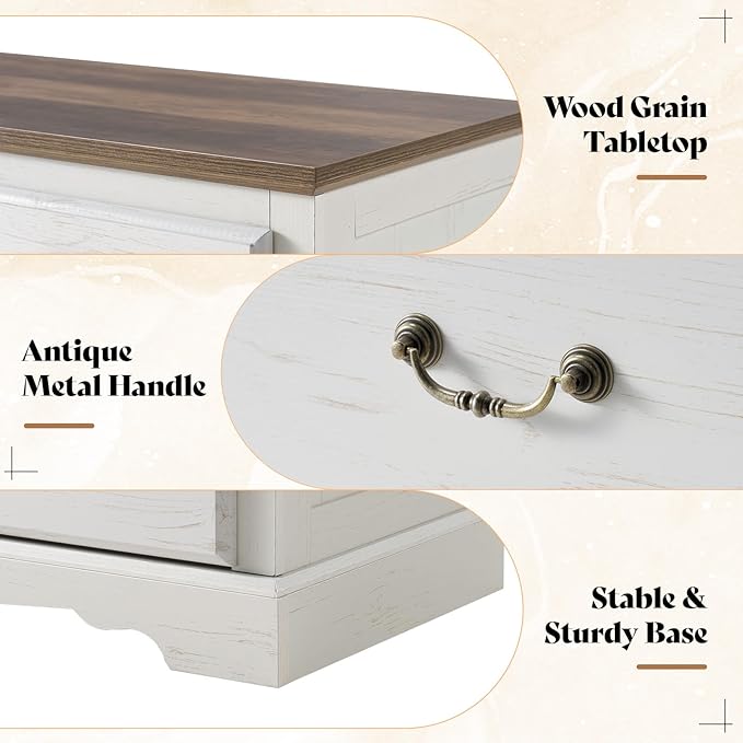 AMERLIFE 7 Drawers Dresser for Bedroom, Farmhouse Chest of Drawers with Vintage Metal Handle, Wooden Dresser Organizer for Hallway, White+Barnwood