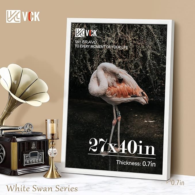 VCK 27x40 Solid Wood Poster Frames, White Exclusive Woodgrain Picture Frame, Wall Mounting Hanging