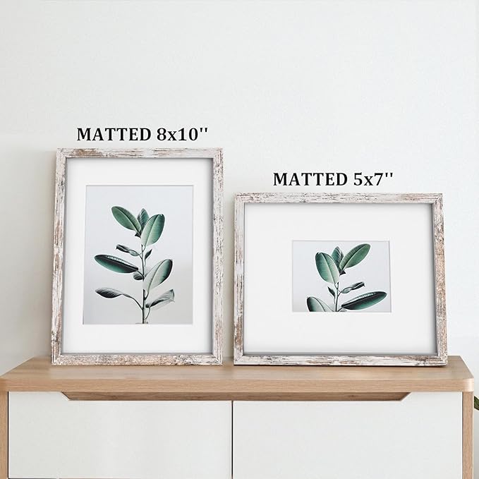 Egofine 11x14 Picture Frame Rustic White - Photo Frame Made of Solid Wood Covered by Plexiglass for Table Top Display Pictures 5x7/8x10 with Mat or 11x14 Without Mat - with Wall Mounting Hardware