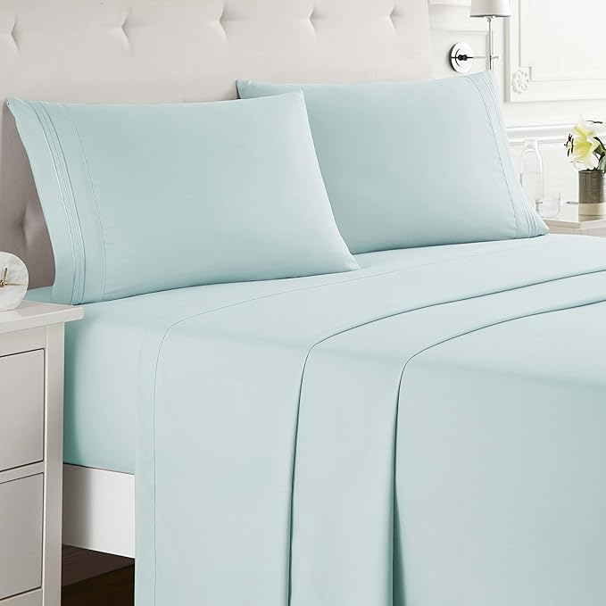 Clara Clark Full XL Bed Sheet Set - Wrinkle, Fade, Stain Resistant, Deep Pocket Sheets - Luxury Soft Bedding Sheets & Pillowcases, Full XL Light Blue