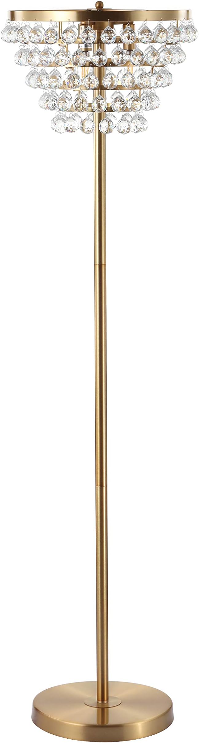 JONATHAN Y JYL9005B Jemma 60" Crystal/Metal LED Floor Lamp, Contemporary, Modern, Transitional, Elegant, Office, Living Room, Family Room, Dining Room, Bedroom, Hallway, Foyer, Brass Gold/Clear