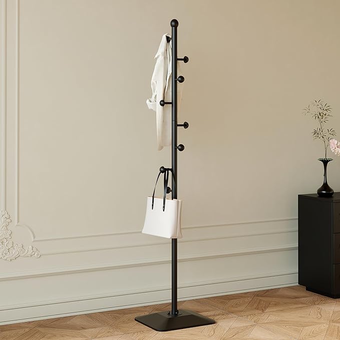 Coat rack,Metal coat hanger stand,Coat Tree freestanding Heavy duty with 8 Hooks and Cast iron base for coats,Hat,scarf,jacket,purse