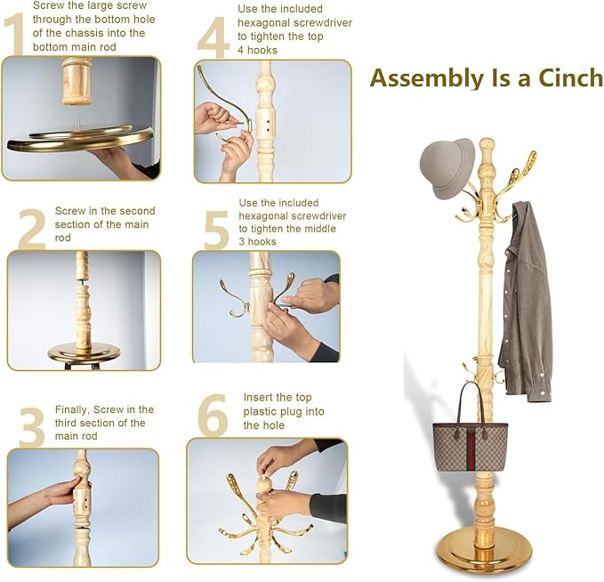 73”Vintage Wooden Coat Rack Freestanding，With 14 Hooks and Sturdy Round Base.Sturdy and Durable Standing Coat Racks，Adjustable Wooden Freestanding Coat Rack for Corridors, Offices, Porch (Natural)