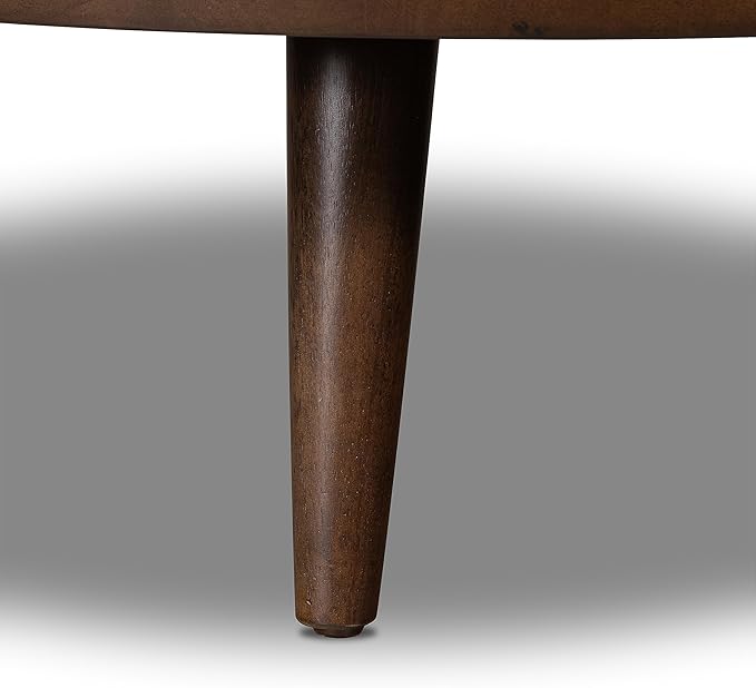 POLY & BARK Gio Ottoman – 30” Round with Feather-Down Topper – Full-Grain Leather Upholstery – Couch Ottoman for Living Room – Vintage Italian Leather in Cocoa Brown