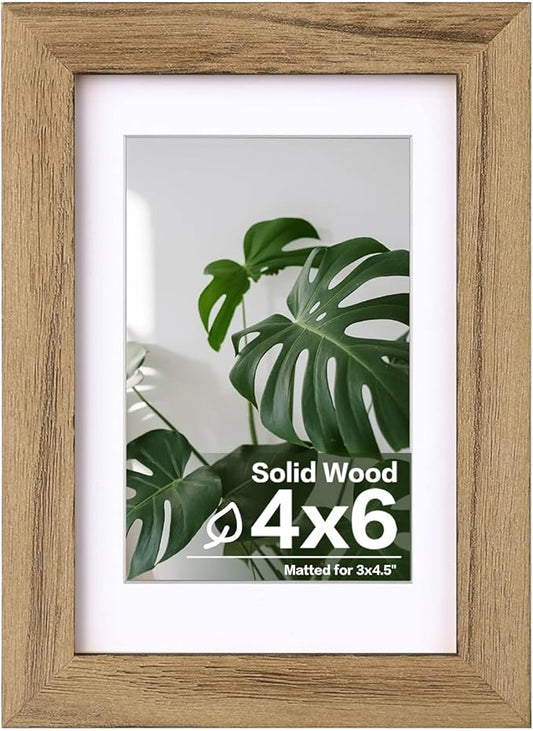 Egofine 4x6 Picture Frame Made of Solid Wood with Plexiglass, Display Pictures 3.5x5 with Mat or 4x6 Without Mat for Tabletop and Wall Mounting, Carbonized Brown