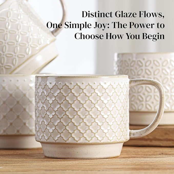 DOWAN 12oz Coffee Mugs Set of 4, Ceramic Coffee Mugs, Mugs Features A Relief Kiln-Change Technique, Microwave Safe, Thick-Walled Design for Heat Retention, Office and Home Use