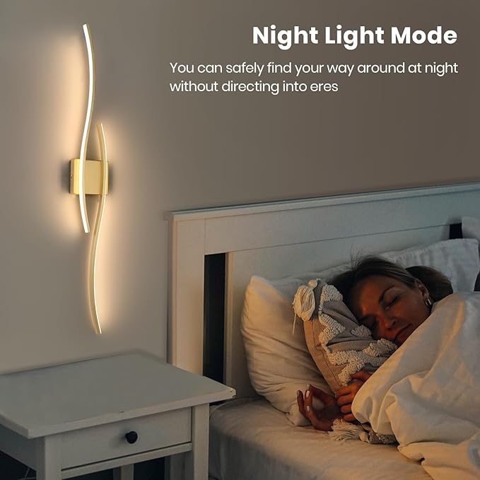 Modern LED Wall Sconce Set of Two with Remote Control, 40" Dimmable Wall Sconces Lighting Set of 2, Gold Wall Light with Timer, LED Wall Lamp Indoor for Bathroom Living Room Bedroom Corridor