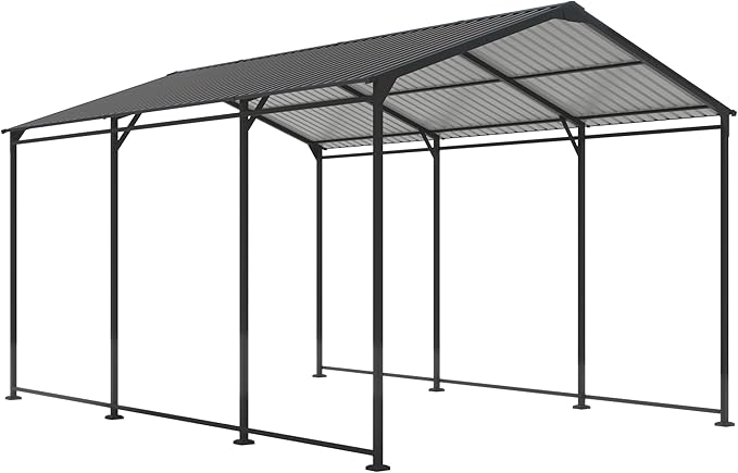 Metal Carport 10 ×15 FT Heavy Duty with Galvanized Steel Roof, Metal Garage Canopy with Galvanized Steel Roof & Frame, Car Tent Outdoor Storage Shed for Car, Boats and Truck, Gray