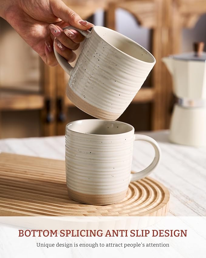 famiware Coffee Mugs Set of 4, 13 oz Mug Set, Ceramic Cup Set with Handle for Coffee, Tea, Cocoa, Milk, Constellation Series, Beige