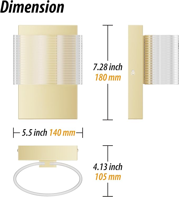 URSOLA Wall Sconce LED Wall Lamp with Oval Linear Sleek Lampshade 110 Volt Hardwired Wall Light 4000K Sconces Wall Lighting (Gold)