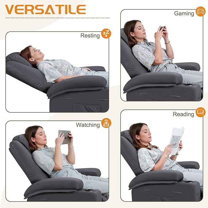 VICTONE Electric Power Lift Recliner Chair for Elderly Reclining Sofa for Living Room with Massage, Side Pockets and Cup Holders (Fabric, Navy Blue)