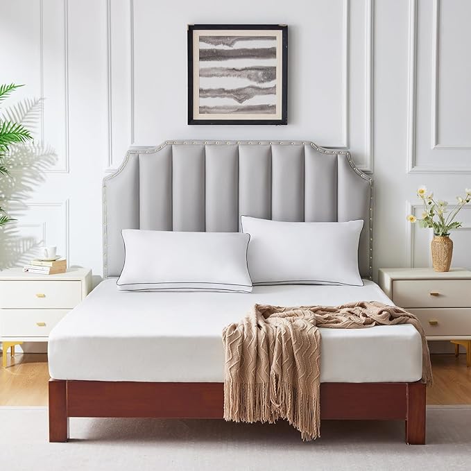 CozyLux Pillows Queen Size Set of 2, Soft and Supportive 3D Down Alternative Bed Pillow for Sleeping 2 Pack White, Luxury Hotel Quality Gusseted Bedding Pillow for Back, Stomach or Side Sleepers 18x28