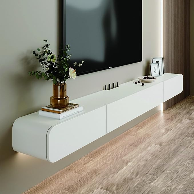 FPIGSHS Wall Mounted Media Console with 2 Drawers，47.2in Solid Wood Floating TV Stand，Hanging TV Shelf Entertainment Center TV Cabinet, for Home Office (Color : B, Size : 120cm)…