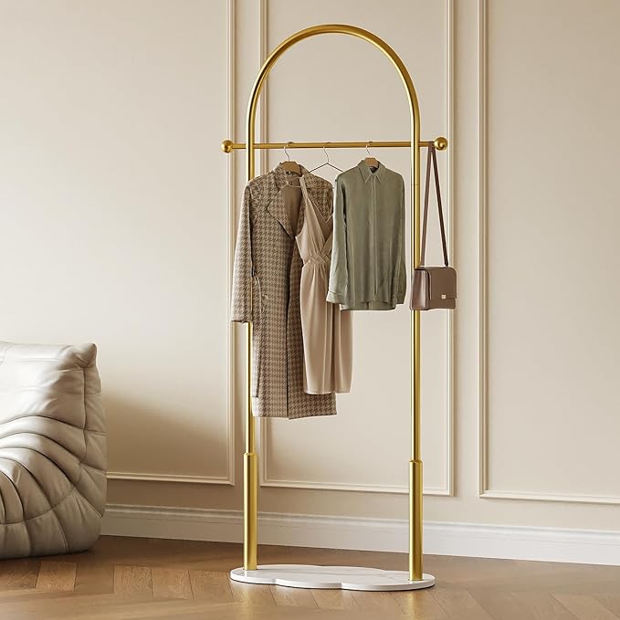 Gold Clothing Rack for small spaces,Modern Clothes Rack with Marble Base,Small Garment Racks for Hanging Clothes, Heavy-duty Coat Rack Freestanding for Bedroom,Entryway,Boutiques (gold)