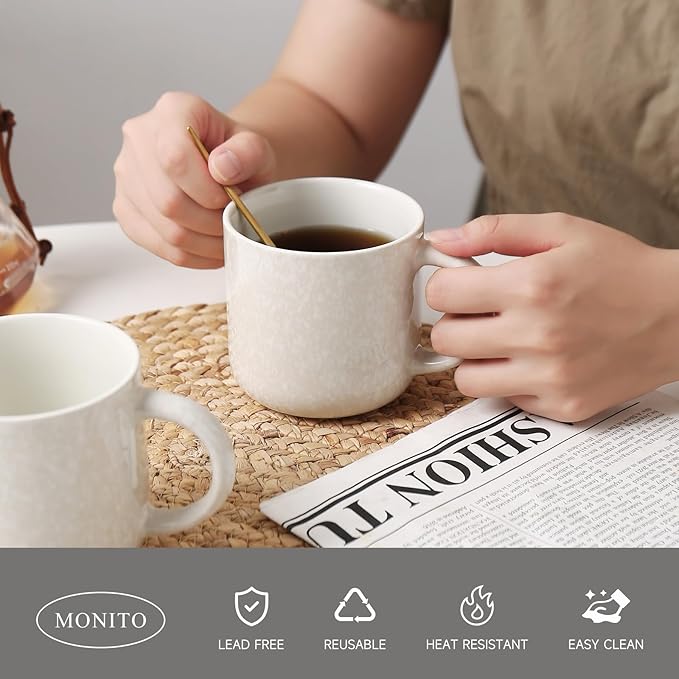 12 OZ Coffee Mugs Set of 4, Modern Ceramic Coffee Mugs Set with handle for Tea/Latte/Cappuccino/Milk/Cocoa.White.