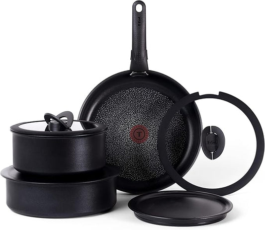 T-fal Ingenio Expertise Non Stick Cookware Set 8 Piece, Induction, Oven Broiler Safe 500F, Stackable Cookware, Pots and Pans, RV, Camping, Fry Pans, Dishwasher Safe, Detachable/Removable Handle Black
