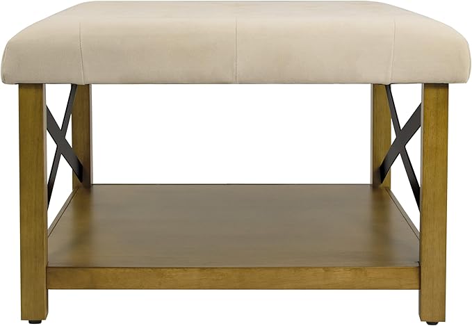 HomePop Tufted Ottoman with Wooden Storage - Cream