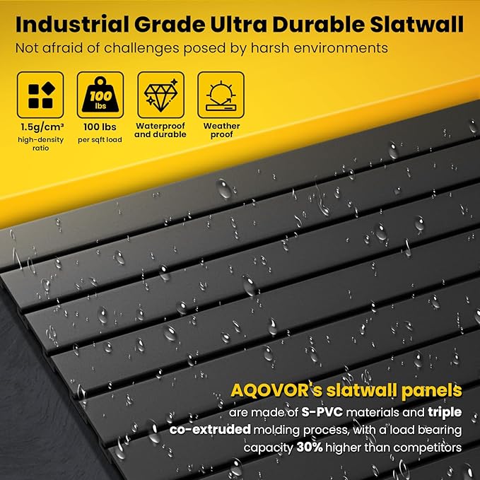 Slat Wall Paneling 4x2 FT, PVC Slat Wall Panels Heavy-Duty Garage Organization System with Hooks & Accessories, Slatwall Pegboard Suitable for Home、Garage、Shop Display & Organization (Black)