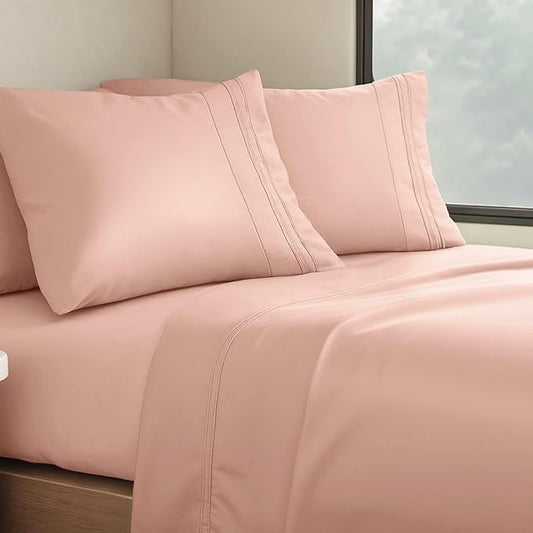 Clara Clark Bed Sheets, Premier 1800 Series 4 Piece RV Queen Sheet Set, Luxury Soft Sheets for RV Bunks, Short Queen - Peach Beige