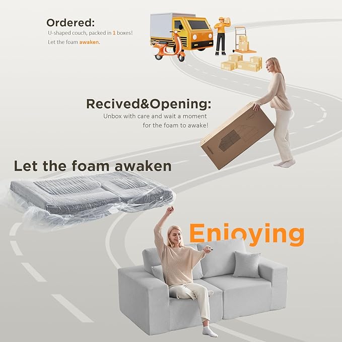 INGEROOM 79" Cloud Couch, Loveseat Sofa with Deep Seat, Modern Plush Corduroy Small Couch for Living Room Bedroom（Gray）