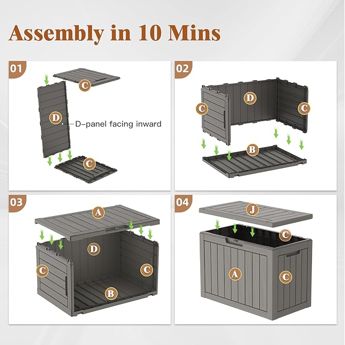 Outdoor Storage Box, 45 Gallon Waterproof Deck Box for Backyard Garden Tools, UV-Resistant Lockable Outside Storage Box for Patio Cushions, Package Delivery Box, Grey