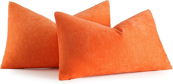 MIULEE Pack of 2 Bright Orange Decorative Fall Pillow Covers 12x20 Inch Soft Chenille Couch Throw Pillows Farmhouse Cushion Covers for Home Decor Sofa Bedroom Living Room