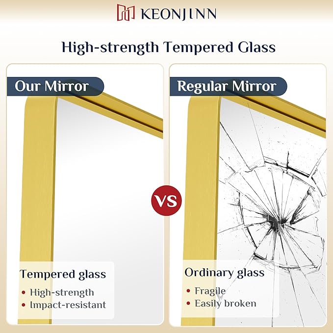 Keonjinn Gold Bathroom Mirror for Over Sink, 30" x 30" Brushed Brass Mirror, Large Rounded Rectangle Gold Vanity Mirror with Metal Frame, HD Tempered Glass Square Wall Mirror(Horizontal/Vertical)