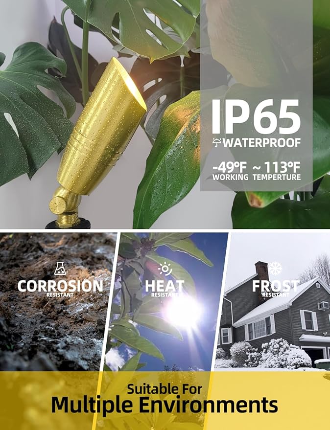 COLOER Die-cast Brass Landscape Spotlight 10-Pack Without Bulb,12V AC/DC Low Voltage Copper Outdoor Lighting with Ground Stake, Directional Garden Patio Spot Up Light (102B Copper Finish)