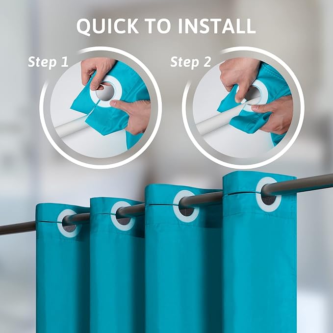 Furlinic No Hook Stall Shower Curtain 36x72 Inch,Polyester Fabric Small Narrow Shower Curtain Liner,Hotel Style Bathroom Curtains with Plastic Split Grommets,Machine Washable & Waterproof,Teal Blue.