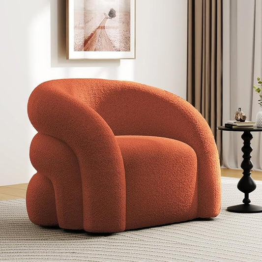 34.6" W Mordern Swivel Accent Chair,Sherpa Round Upholstered Boucle 360° Swivel Armchair for Living Room,Comfy No Assembly Sofa Chair for Bedroom Reading Apartment Lounge(Orange)