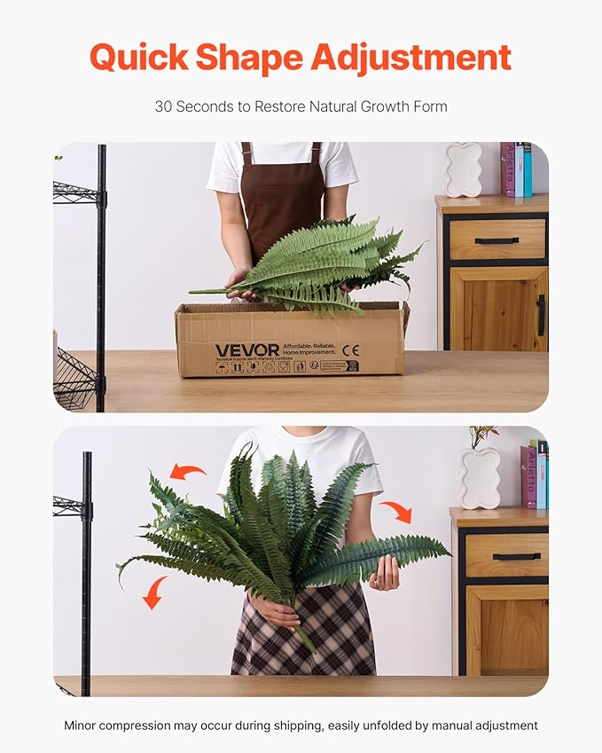 VEVOR Artificial Ferns 2 Pcs, 47 Inch Large Artificial Boston Ferns Plants, Faux Fern with 50 Branches, Artificial Plants Large for Outdoors/Indoor Home, Office,Garden (Flowerpot Unincluded)