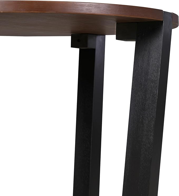 Acacia Wood Side Table,Modern Industrial Accent Tables with Wooden Frame,Round End Table for Living Room,Bedroom,Small Spaces or Patio,22.5" Brown+Black