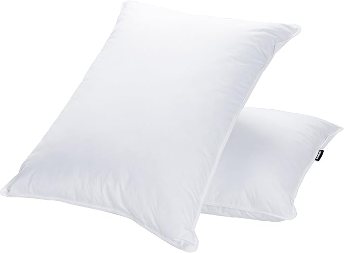 JA COMFORTS Goose Feather Down Bed Pillows (2 Packs)- King(20IN×36IN), High Fill Weight, Double-Layer Downproof Fabric Design, Goose Down Filling, 600 Thread Count,100% Cotton Cover, White