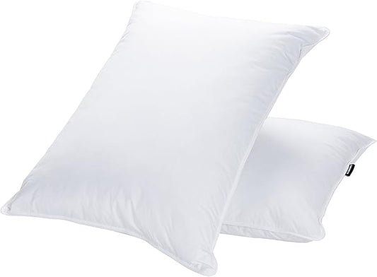 JA COMFORTS Goose Feather Down Bed Pillows for Sleeping(2 Packs)-Standard/Queen,High Fill Weight,Double-Layer Downproof Fabric Design,Goose Down Filling,600 Thread Count,Cotton Cover