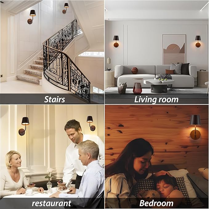 LED Wireless Wall Lamp Set of 2, with 5600mAh Rechargeable Battery Powered Wall Sconces, Touch for Remote Control Infinite Dimming Be Used for Bedroom Mirror Living Room Wall Painting(Brown)