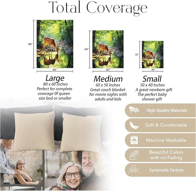 Funny Deer Blanket, Soft Cozy Warm Throw Blanket Gifts for Adults Kids Women, Lightweight Comfy Fuzzy Flannel Blankets for Couch, Travel, Car, Home Decor 60×50 Inch