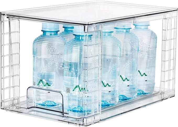 4Pack Large Stackable Kitchen Storage Drawers, Clear Foods Organizer Bins with Handles, Easily Assemble for Bathroom, Kitchen, Pantry, Cabinet, Closet(XL-Down Handle)