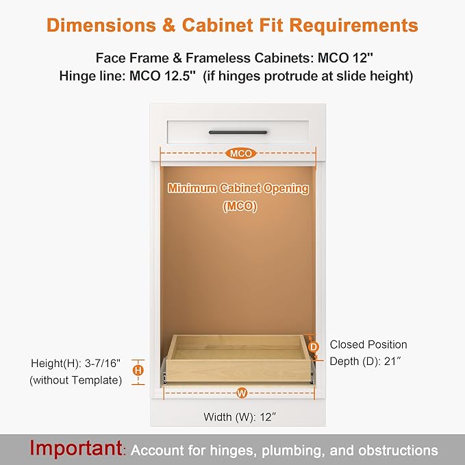 ALINE FURNITURE Pull Out Drawers for Cabinets Birch Wood, 12" W X 21" D Soft Close Slide Out Shelves for Kitchen Cabinets, Pullout Drawer for Pantry Cabinet Organizer