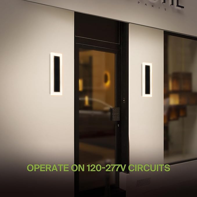 ASD LED 18" Long Wall Mount Light Fixture, Outdoor & Indoor Linear Sconce | RGBW, Smart, Waterproof, Anti-Rust, ETL Listed | 12W 590LM 2700-6500K 100-277V | Exterior Porch Lighting | Black, 2 Pack