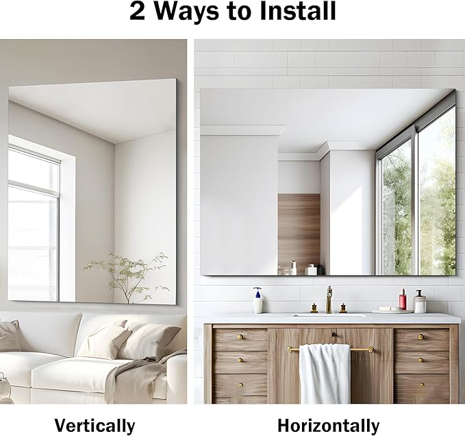 Frameless Rectangle Mirror, 36x48 Inch Large Bathroom Mirrors for Wall Over Sink, Upgraded Shatterproof Vanity Mirror with Polished Edge for Bathroom,Bedroom,Living Room and Entryway