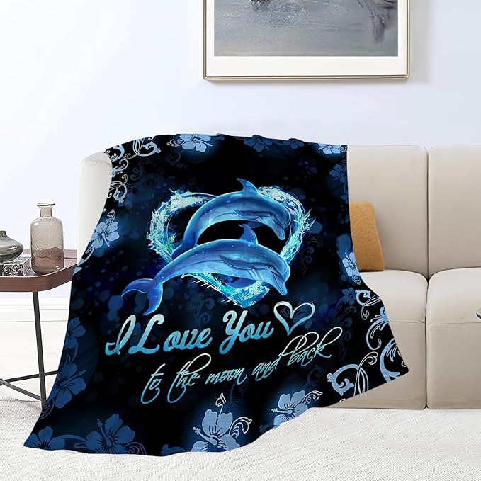 Dolphin Gifts Blanket Dolphin Throw Blankets Bedding Cozy Fleece Flannel Blanket Soft Warm Plush Lightweight Dolphins Decor Blanket for Adults Men Women Boys Girls Teens for Couch Sofa Bed 60"X80"